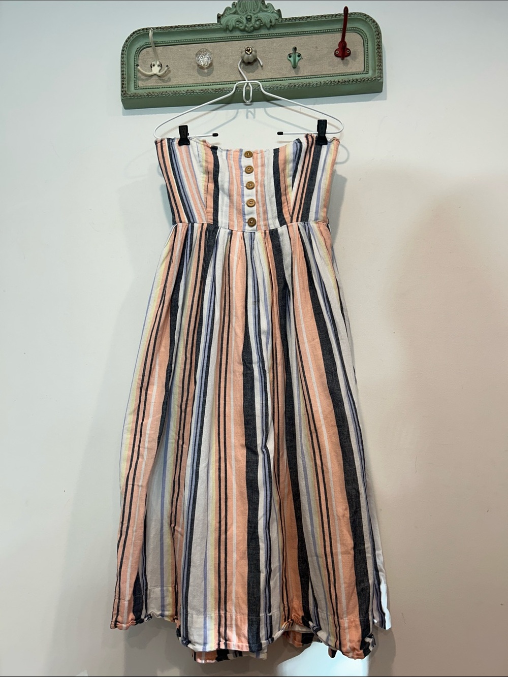 Free People Strapless Cotton Midi Dress Peach, Navy & White medium women’s